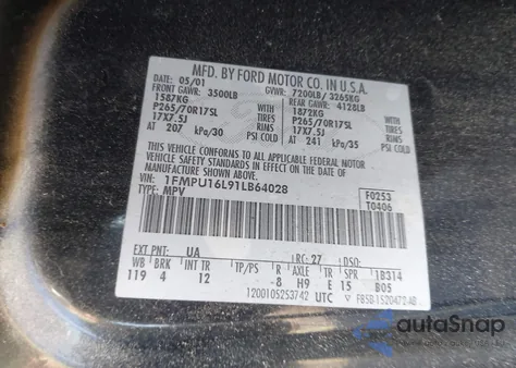 2001 Ford Expedition Xlt z USA, uszkodzony, nr VIN 1FMPU16L91LB64028